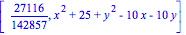 [27116/142857, x^2+25+y^2-10*x-10*y]